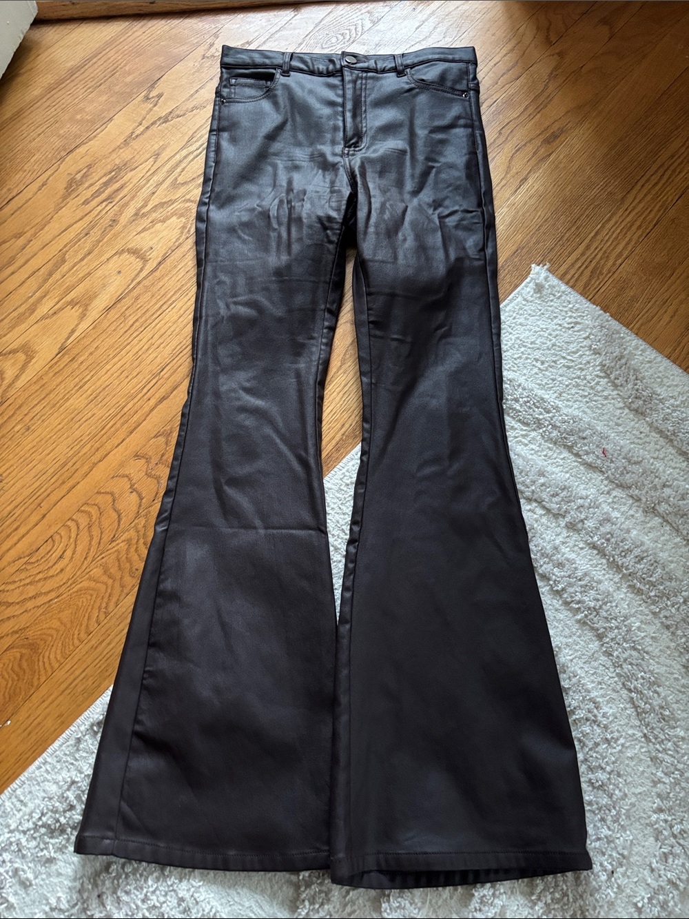 High-Waist Chocolate Brown Faux Leather Flare Pants